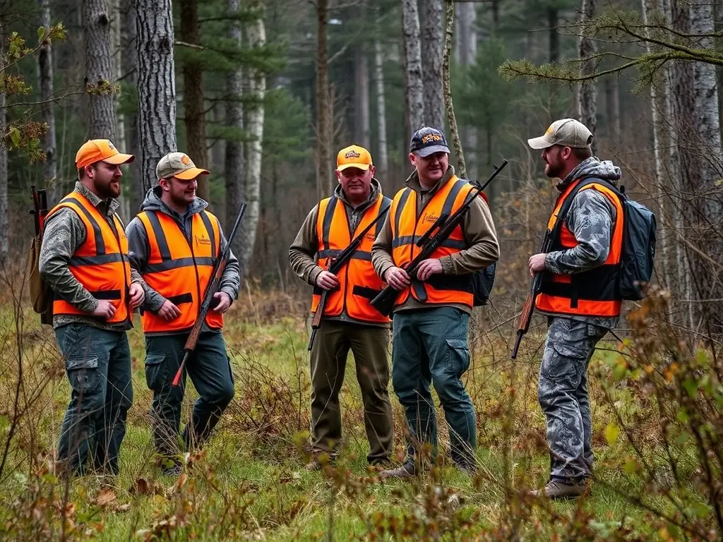 Hunters in a controlled environment, adhering to structured hunting management guidelines for ecological balance.