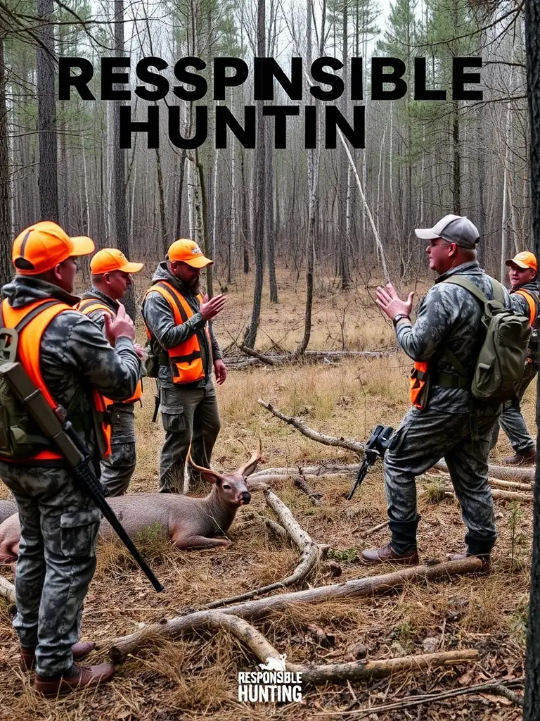 A photo of hunters participating in a managed hunt, with clear guidelines being followed and respect for the environment evident. The image should highlight the responsible and sustainable nature of the hunting activity.