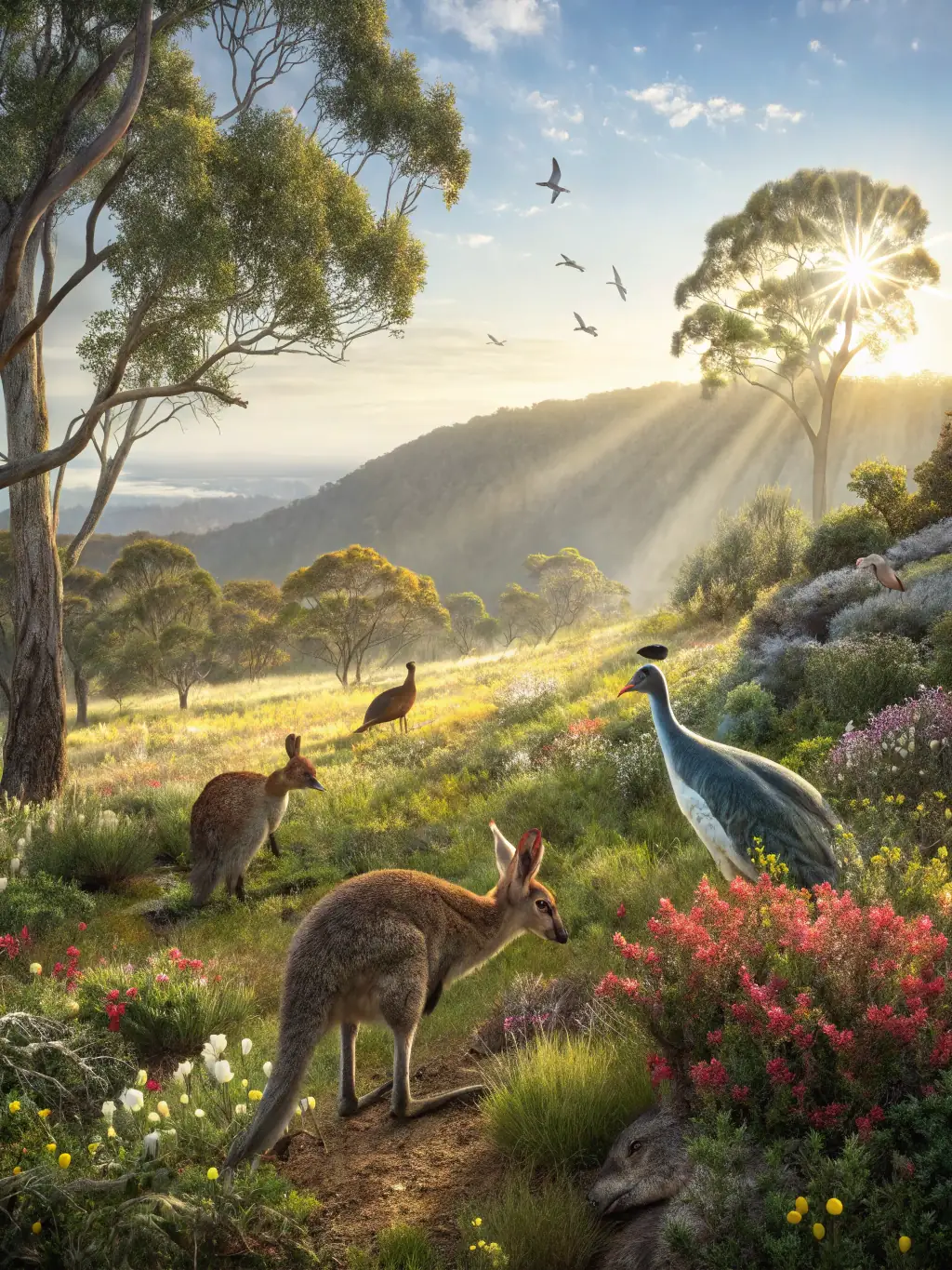 A vibrant image of native wildlife thriving in protected natural habitats, showcasing healthy animal populations and lush greenery, symbolizing the success of wildlife reproduction support.