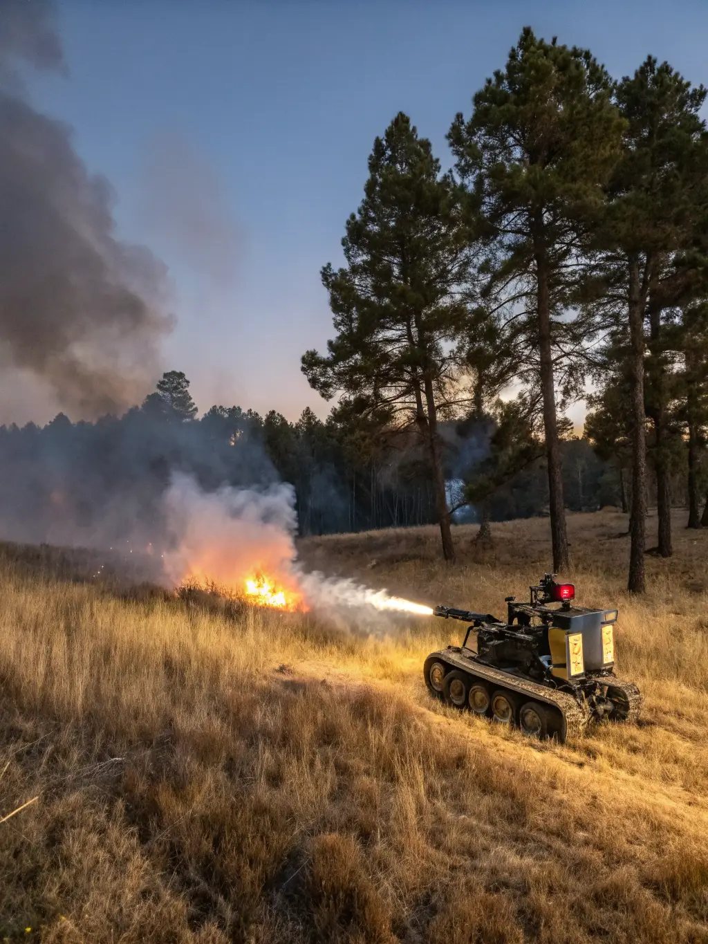 An image showing a controlled burn being conducted in a field, with professionals overseeing the process and ensuring safety. The photo should illustrate the responsible management of land for ecological benefits.
